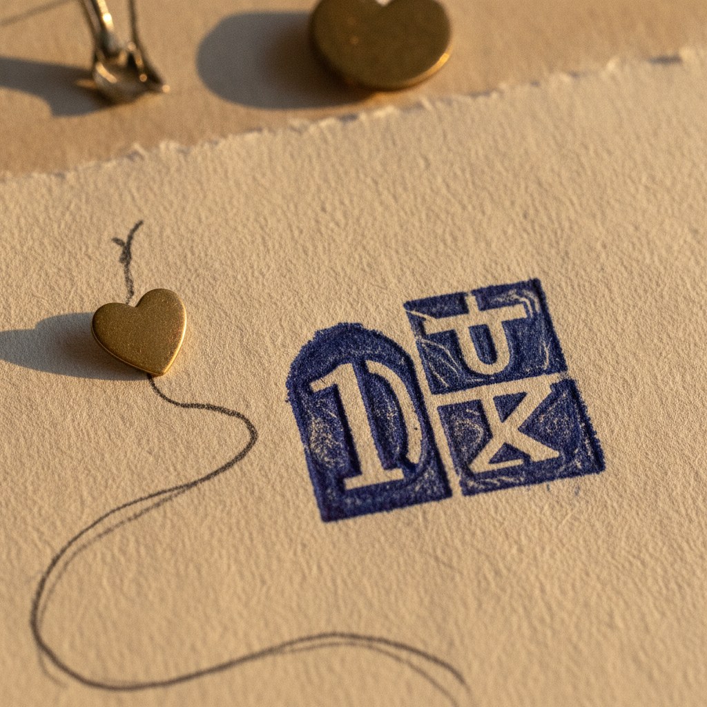 Letterpress tarih damgası ve kalp-pinli rota detayı